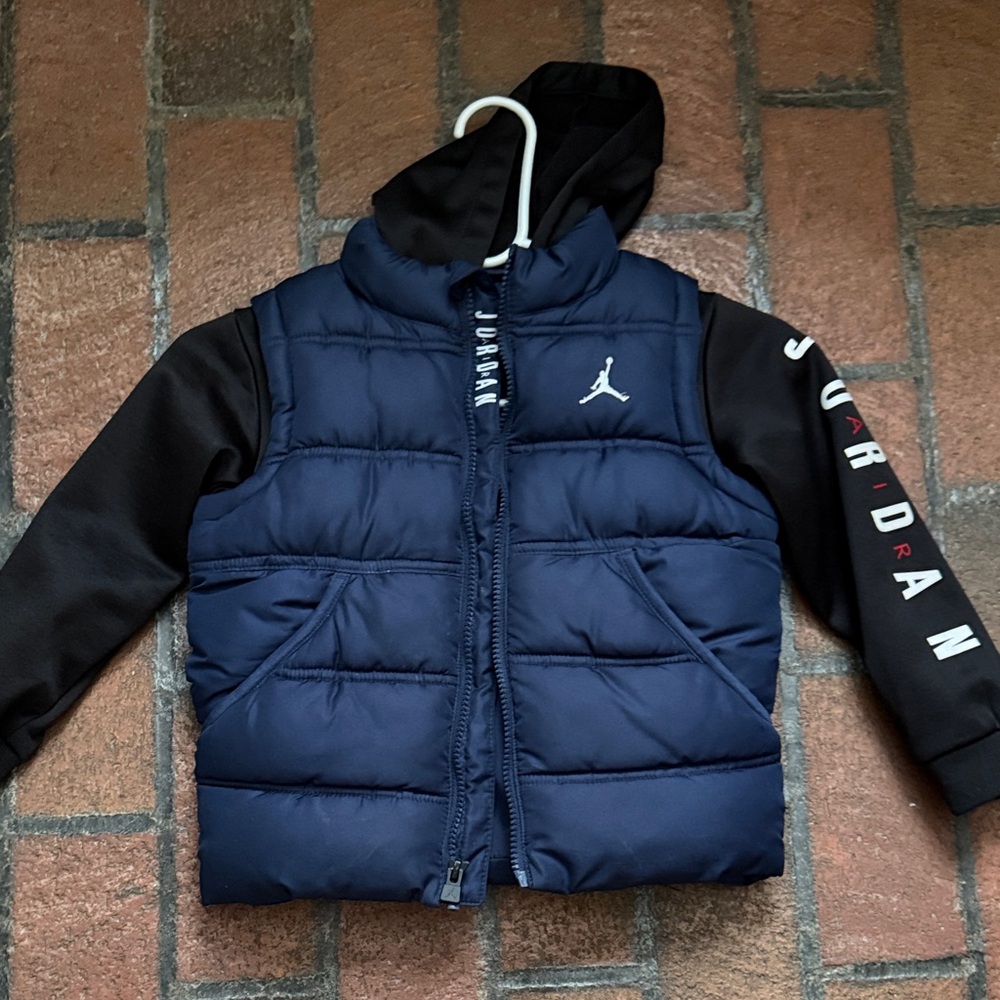 Jordan Blue Puffer Vest with Black Hoodie, 3-4T